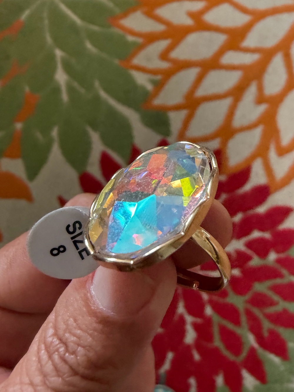 Aurora Crystal Oval Gold Cocktail Ring - Iridescent - Picture 4 of 4